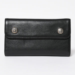 新品未使用 CHROME HEARTS クロムハーツ WAVE CRS BTN NOVELTY ウェーブロングウォレット 長財布 クロスボタン ブラック 中古 4a007347