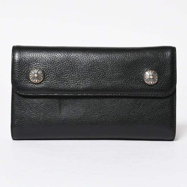 新品未使用 CHROME HEARTS クロムハーツ WAVE CRS BTN NOVELTY ウェーブロングウォレット 長財布 クロスボタン ブラック 中古 4a007347