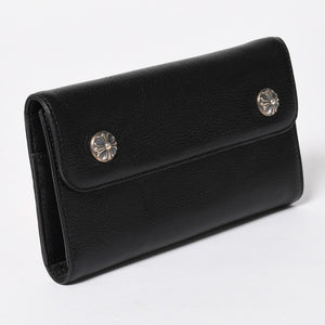 新品未使用 CHROME HEARTS クロムハーツ WAVE CRS BTN NOVELTY ウェーブロングウォレット 長財布 クロスボタン ブラック 中古 4a007347