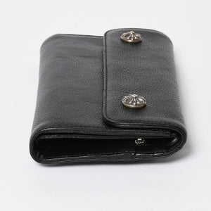 新品未使用 CHROME HEARTS クロムハーツ WAVE CRS BTN NOVELTY ウェーブロングウォレット 長財布 クロスボタン ブラック 中古 4a007347