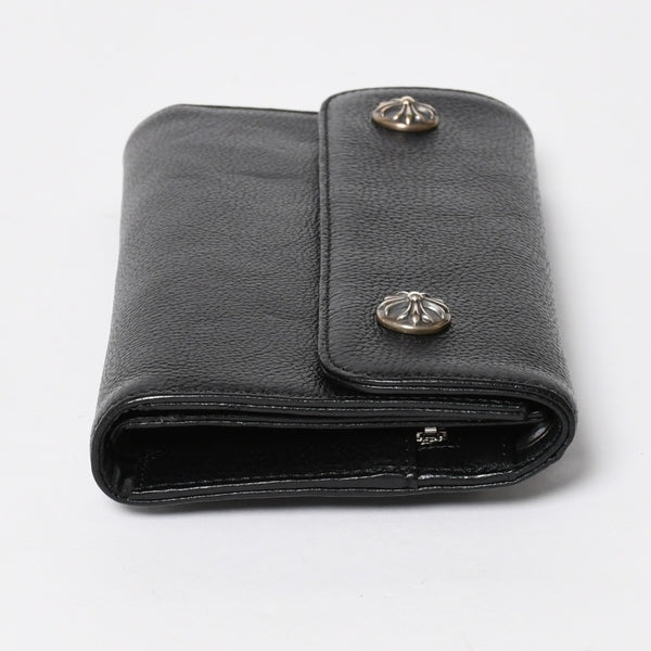 新品未使用 CHROME HEARTS クロムハーツ WAVE CRS BTN NOVELTY ウェーブロングウォレット 長財布 クロスボタン ブラック 中古 4a007347