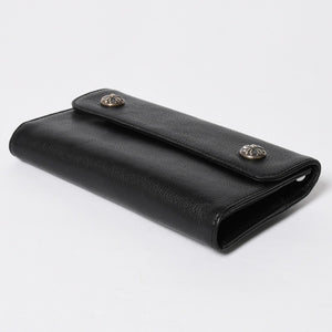 新品未使用 CHROME HEARTS クロムハーツ WAVE CRS BTN NOVELTY ウェーブロングウォレット 長財布 クロスボタン ブラック 中古 4a007347