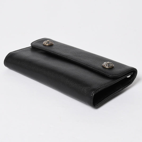 新品未使用 CHROME HEARTS クロムハーツ WAVE CRS BTN NOVELTY ウェーブロングウォレット 長財布 クロスボタン ブラック 中古 4a007347