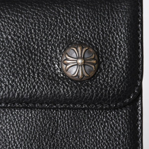 新品未使用 CHROME HEARTS クロムハーツ WAVE CRS BTN NOVELTY ウェーブロングウォレット 長財布 クロスボタン ブラック 中古 4a007347