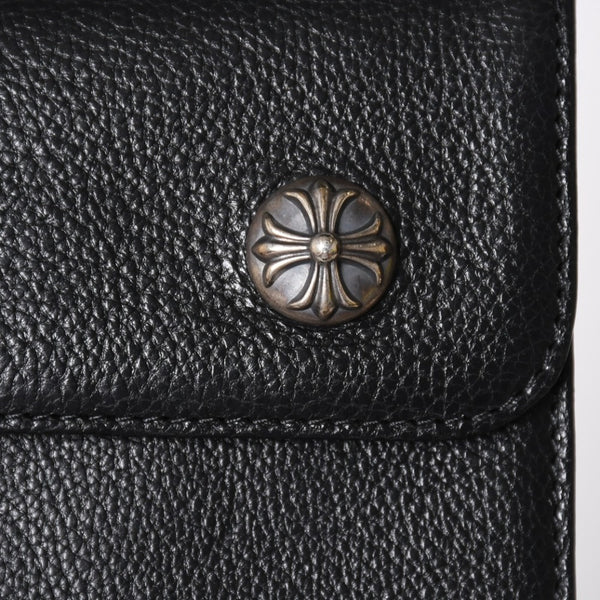 新品未使用 CHROME HEARTS クロムハーツ WAVE CRS BTN NOVELTY ウェーブロングウォレット 長財布 クロスボタン ブラック 中古 4a007347
