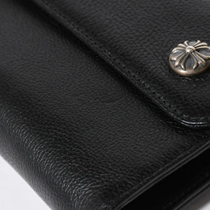 新品未使用 CHROME HEARTS クロムハーツ WAVE CRS BTN NOVELTY ウェーブロングウォレット 長財布 クロスボタン ブラック 中古 4a007347
