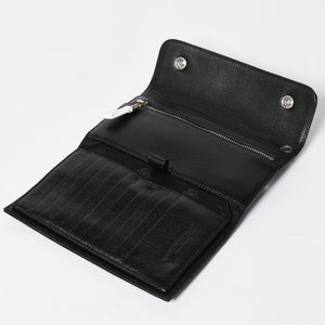 新品未使用 CHROME HEARTS クロムハーツ WAVE CRS BTN NOVELTY ウェーブロングウォレット 長財布 クロスボタン ブラック 中古 4a007347