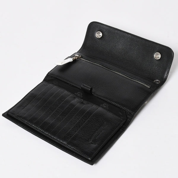 新品未使用 CHROME HEARTS クロムハーツ WAVE CRS BTN NOVELTY ウェーブロングウォレット 長財布 クロスボタン ブラック 中古 4a007347