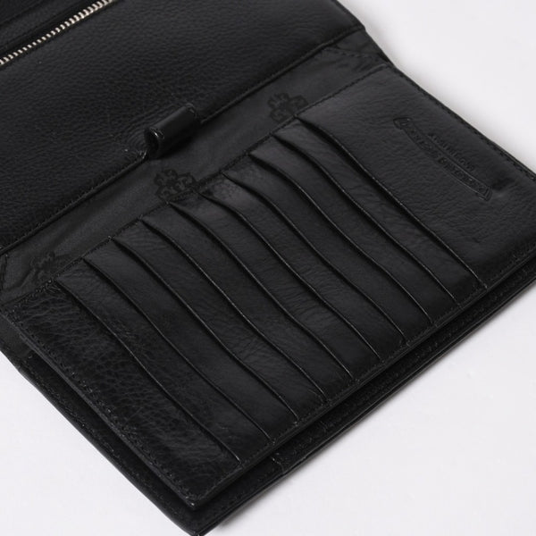 新品未使用 CHROME HEARTS クロムハーツ WAVE CRS BTN NOVELTY ウェーブロングウォレット 長財布 クロスボタン ブラック 中古 4a007347
