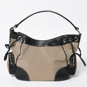 Very good condition PRADA handbag one shoulder bag logo made in Italy jacquard leather black beige silver hardware used 4a008271
