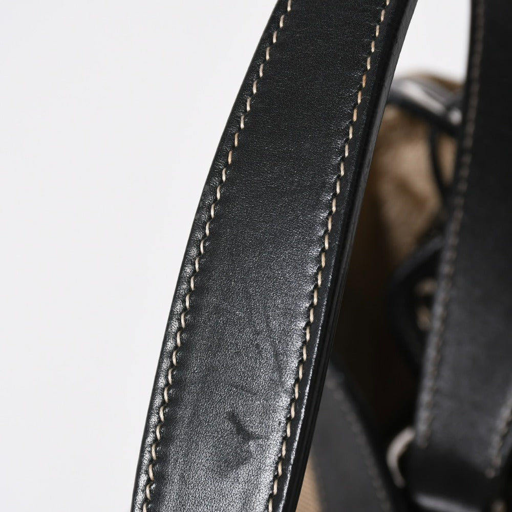 Very good condition PRADA handbag one shoulder bag logo made in Italy jacquard leather black beige silver hardware used 4a008271