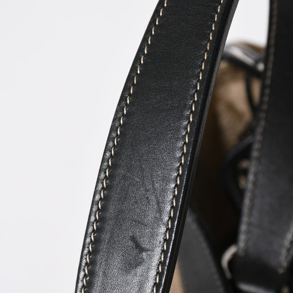 Very good condition PRADA handbag one shoulder bag logo made in Italy jacquard leather black beige silver hardware used 4a008271
