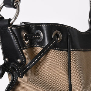 Very good condition PRADA handbag one shoulder bag logo made in Italy jacquard leather black beige silver hardware used 4a008271