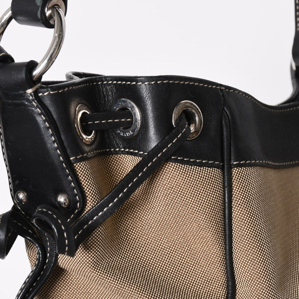 Very good condition PRADA handbag one shoulder bag logo made in Italy jacquard leather black beige silver hardware used 4a008271