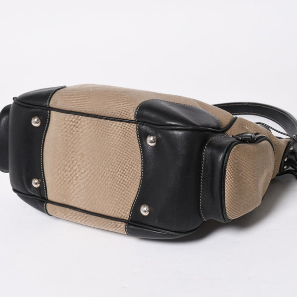 Very good condition PRADA handbag one shoulder bag logo made in Italy jacquard leather black beige silver hardware used 4a008271