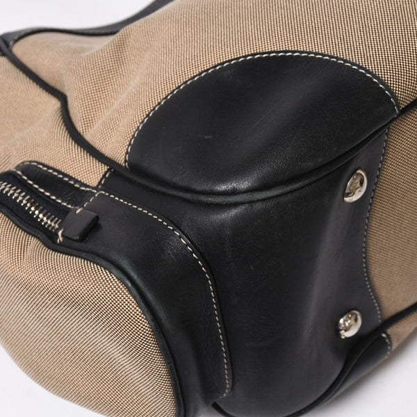 Very good condition PRADA handbag one shoulder bag logo made in Italy jacquard leather black beige silver hardware used 4a008271