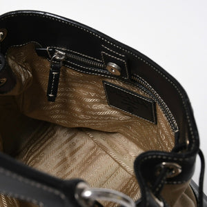 Very good condition PRADA handbag one shoulder bag logo made in Italy jacquard leather black beige silver hardware used 4a008271