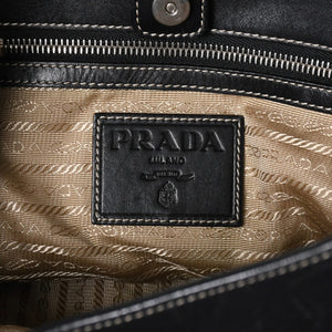 Very good condition PRADA handbag one shoulder bag logo made in Italy jacquard leather black beige silver hardware used 4a008271