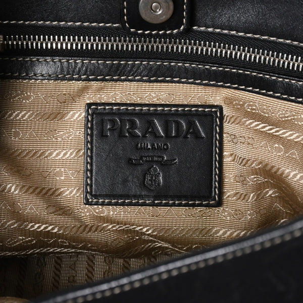 Very good condition PRADA handbag one shoulder bag logo made in Italy jacquard leather black beige silver hardware used 4a008271