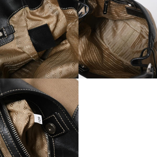 Very good condition PRADA handbag one shoulder bag logo made in Italy jacquard leather black beige silver hardware used 4a008271