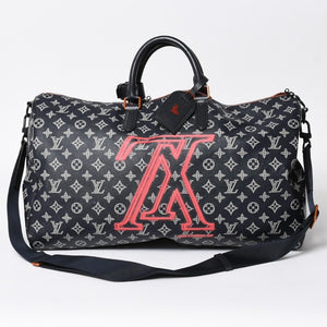 Very Good Condition LOUIS VUITTON Boston Bag Keepall 50 Bandouliere Monogram Ink Upside Down M43684 4a008290