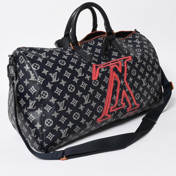 Very Good Condition LOUIS VUITTON Boston Bag Keepall 50 Bandouliere Monogram Ink Upside Down M43684 4a008290