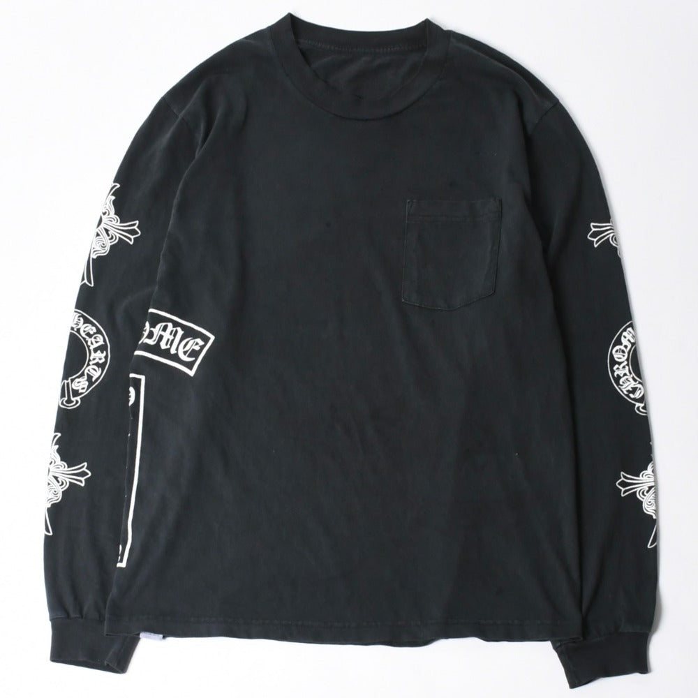 新品未使用 クロムハーツ sopo&water T- Shirt 長袖シャツ スクロールラベル クロス ヴィンテージ加工 プリント ブラック 中古 4a008366