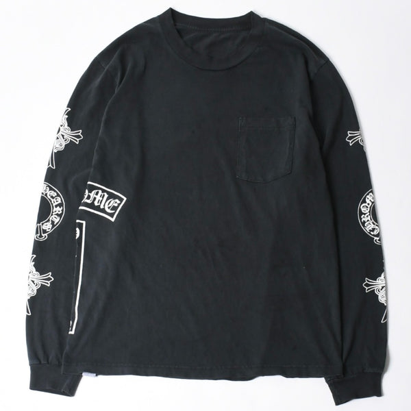 新品未使用 クロムハーツ sopo&water T- Shirt 長袖シャツ スクロールラベル クロス ヴィンテージ加工 プリント ブラック 中古 4a008366