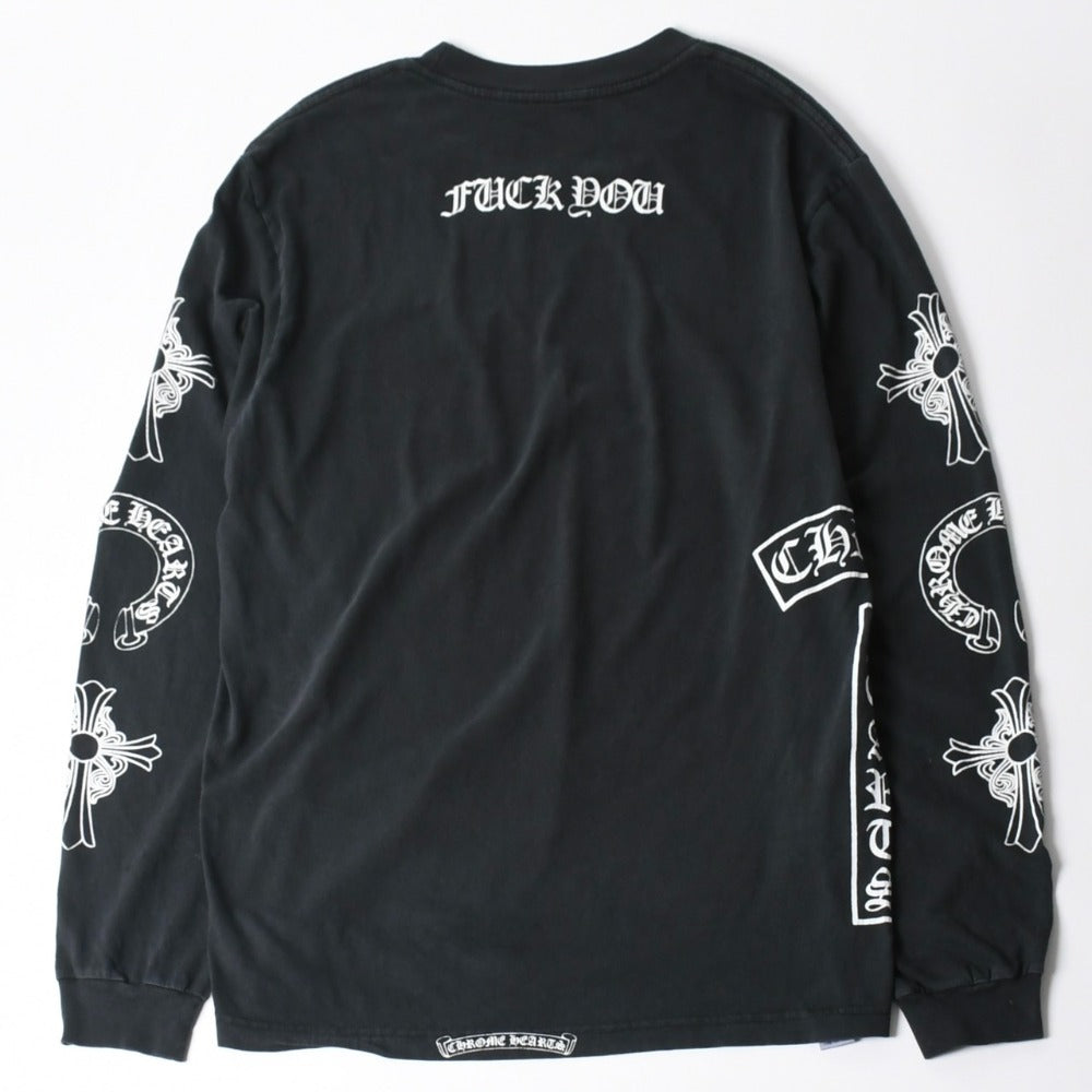 新品未使用 クロムハーツ sopo&water T- Shirt 長袖シャツ スクロールラベル クロス ヴィンテージ加工 プリント ブラック 中古 4a008366