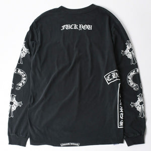 新品未使用 クロムハーツ sopo&water T- Shirt 長袖シャツ スクロールラベル クロス ヴィンテージ加工 プリント ブラック 中古 4a008366