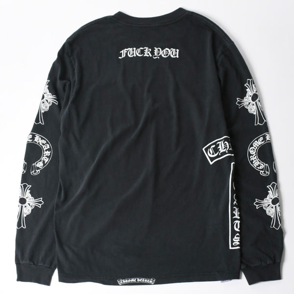 新品未使用 クロムハーツ sopo&water T- Shirt 長袖シャツ スクロールラベル クロス ヴィンテージ加工 プリント ブラック 中古 4a008366