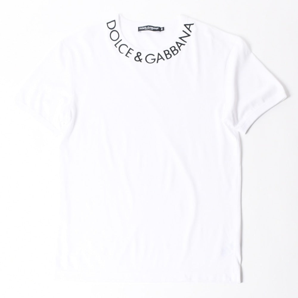 極美品 DOLCE & GABBANA ドルチェ&ガッバーナ 半袖Tシャツ G8PL1T サイズ48 ネックロゴ ホワイト 中古 4a007819