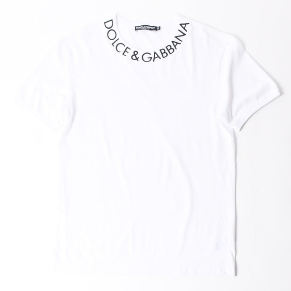 極美品 DOLCE & GABBANA ドルチェ&ガッバーナ 半袖Tシャツ G8PL1T サイズ48 ネックロゴ ホワイト 中古 4a007819