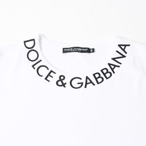 極美品 DOLCE & GABBANA ドルチェ&ガッバーナ 半袖Tシャツ G8PL1T サイズ48 ネックロゴ ホワイト 中古 4a007819