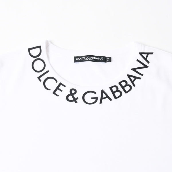 極美品 DOLCE & GABBANA ドルチェ&ガッバーナ 半袖Tシャツ G8PL1T サイズ48 ネックロゴ ホワイト 中古 4a007819