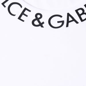 極美品 DOLCE & GABBANA ドルチェ&ガッバーナ 半袖Tシャツ G8PL1T サイズ48 ネックロゴ ホワイト 中古 4a007819