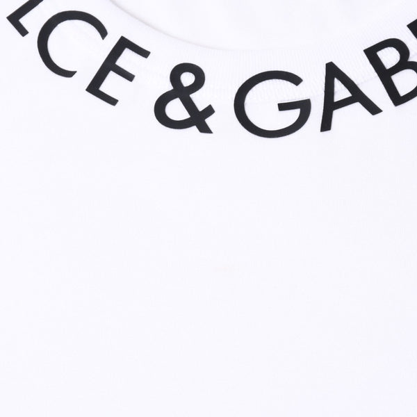 極美品 DOLCE & GABBANA ドルチェ&ガッバーナ 半袖Tシャツ G8PL1T サイズ48 ネックロゴ ホワイト 中古 4a007819
