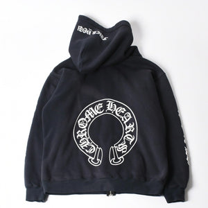 極美品 CHROME HEARTS クロムハーツ パーカー スウェット オールドホースシュー フーディー Old Horseshoe Hoodie 黒 ブラック サイズL 中古 4a008299