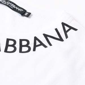 極美品 DOLCE & GABBANA ドルチェ&ガッバーナ 半袖Tシャツ G8PL1T サイズ48 ネックロゴ ホワイト 中古 4a007819