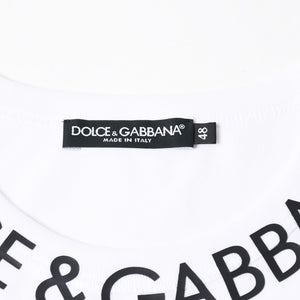 極美品 DOLCE & GABBANA ドルチェ&ガッバーナ 半袖Tシャツ G8PL1T サイズ48 ネックロゴ ホワイト 中古 4a007819