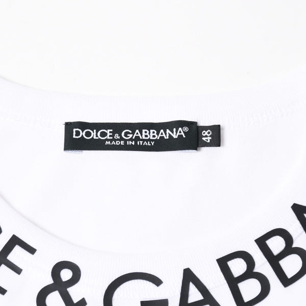極美品 DOLCE & GABBANA ドルチェ&ガッバーナ 半袖Tシャツ G8PL1T サイズ48 ネックロゴ ホワイト 中古 4a007819