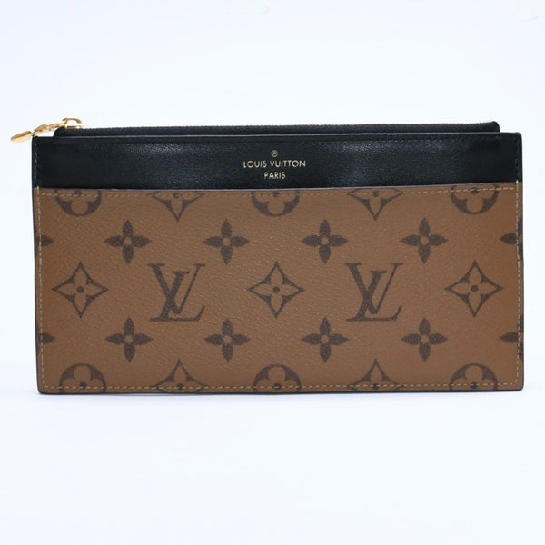 Very Good Condition LOUIS VUITTON Slim Purse Long Wallet M80390 Maron Black Monogram Reverse Gold Hardware Used 4a007907