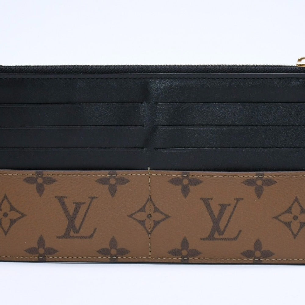 極美品 LOUIS VUITTON ルイヴィトン スリムパース ロングウォレット M80390 マロン ブラック モノグラムリバース ゴールド金具 中古 4a007907