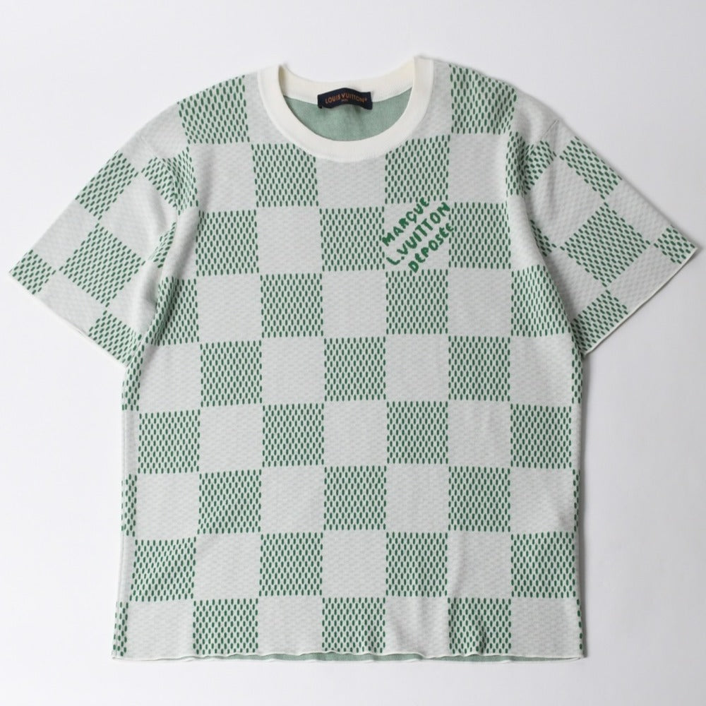 極美品 LOUIS VUITTON ルイヴィトン 24SS ニット Tシャツ RM241 AUR HQN85W サイズXL グリーン ホワイト 中古 4a008298