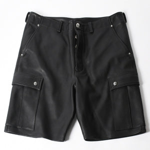 新品未使用 CHROME HEARTS クロムハーツ DEVIL DOG レザーパンツ サイズ36 クロスボールボタン スクロールラベル ブラック シルバー925 中古 4a008360