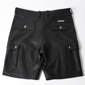 新品未使用 CHROME HEARTS クロムハーツ DEVIL DOG レザーパンツ サイズ36 クロスボールボタン スクロールラベル ブラック シルバー925 中古 4a008360