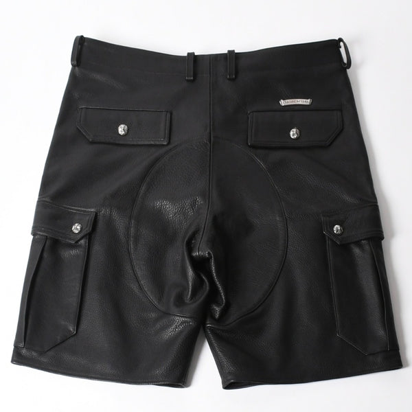 新品未使用 CHROME HEARTS クロムハーツ DEVIL DOG レザーパンツ サイズ36 クロスボールボタン スクロールラベル ブラック シルバー925 中古 4a008360