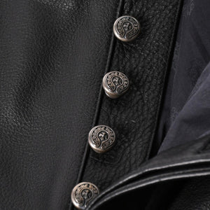 新品未使用 CHROME HEARTS クロムハーツ DEVIL DOG レザーパンツ サイズ36 クロスボールボタン スクロールラベル ブラック シルバー925 中古 4a008360
