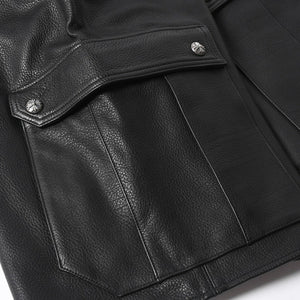 新品未使用 CHROME HEARTS クロムハーツ DEVIL DOG レザーパンツ サイズ36 クロスボールボタン スクロールラベル ブラック シルバー925 中古 4a008360