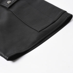 新品未使用 CHROME HEARTS クロムハーツ DEVIL DOG レザーパンツ サイズ36 クロスボールボタン スクロールラベル ブラック シルバー925 中古 4a008360